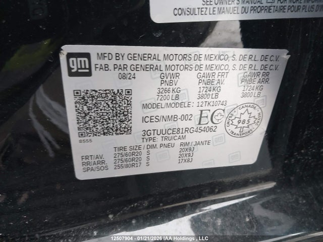12507904 :رقم المزاد ، 3GTUUCE81RG454062 vin ، 2024 Gmc Sierra 1500 مزاد بيع