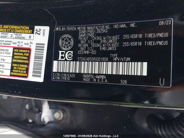 Aukcja sprzedaży 2024 Toyota Grand Highlander Hybrid Xle, vin: 5TDACAB50RS001959, numer aukcji: 12507908