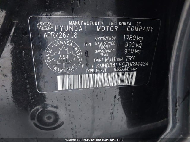 KMHD84LF5JU694434 Hyundai Elantra