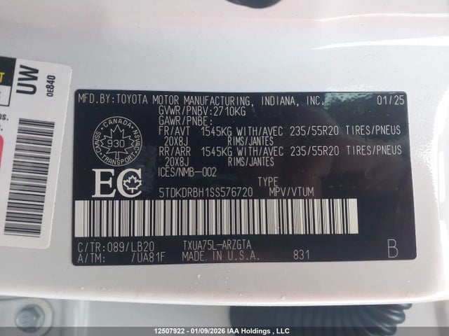 Продаж на аукціоні авто 2025 Toyota Highlander Le/xle/xse/limited/platinum, vin: 5TDKDRBH1SS576720, номер лоту: 12507922