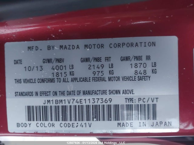 JM1BM1V74E1137369 Mazda MAZDA3