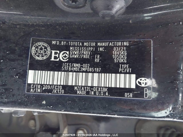 Aukcja sprzedaży 2021 Toyota Corolla Se, vin: 5YFB4MBE2MP085187, numer aukcji: 12507928