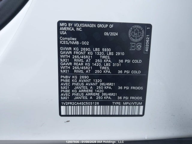 1V2FR2CA4SC503126 Volkswagen Atlas Sel Premium R-line
