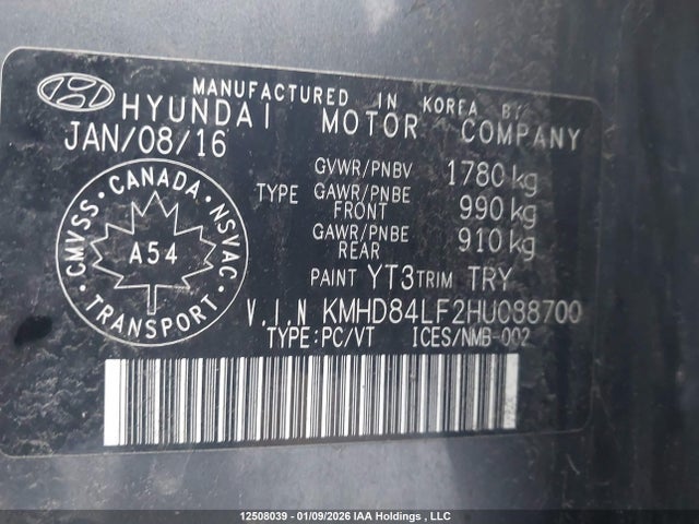 KMHD84LF2HU088700 Hyundai Elantra Se/value/limited