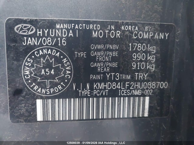 KMHD84LF2HU088700 Hyundai Elantra Se/value/limited