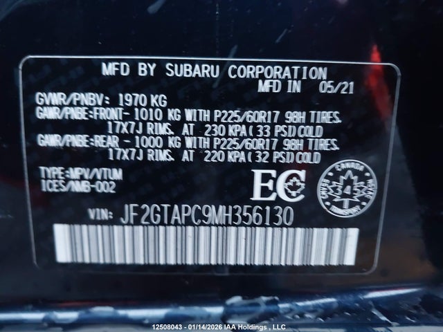 Продаж на аукціоні авто 2021 Subaru Crosstrek Touring, vin: JF2GTAPC9MH356130, номер лоту: 12508043