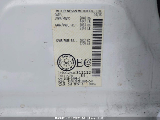 1N4AZ1CPXJC311112 Nissan Leaf S/sv/sl