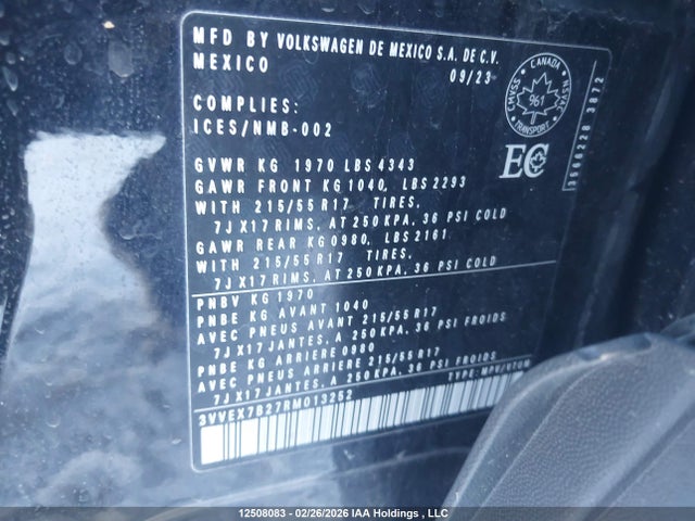 3VVEX7B27RM013252 Volkswagen TAOS SE