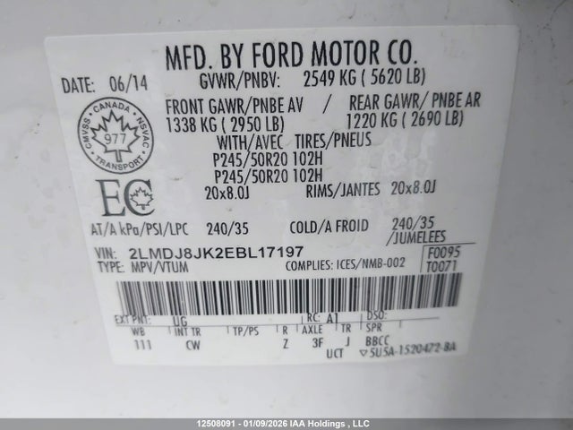 2LMDJ8JK2EBL17197 Lincoln MKX