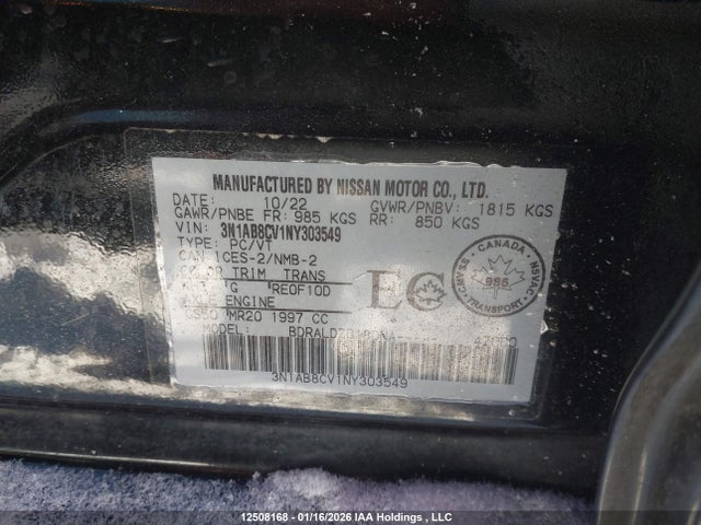 12508168 :رقم المزاد ، 3N1AB8CV1NY303549 vin ، 2022 Nissan Sentra مزاد بيع