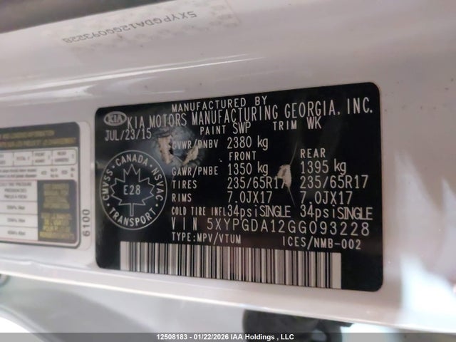 5XYPGDA12GG093228 KIA Sorento
