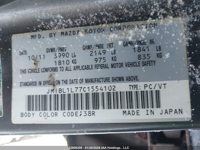 Aukcja sprzedaży 2012 Mazda Mazda3 Gs-sky, vin: JM1BL1L77C1554102, numer aukcji: 12508208