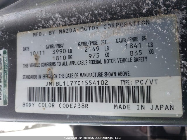 Aukcja sprzedaży 2012 Mazda Mazda3 Gs-sky, vin: JM1BL1L77C1554102, numer aukcji: 12508208