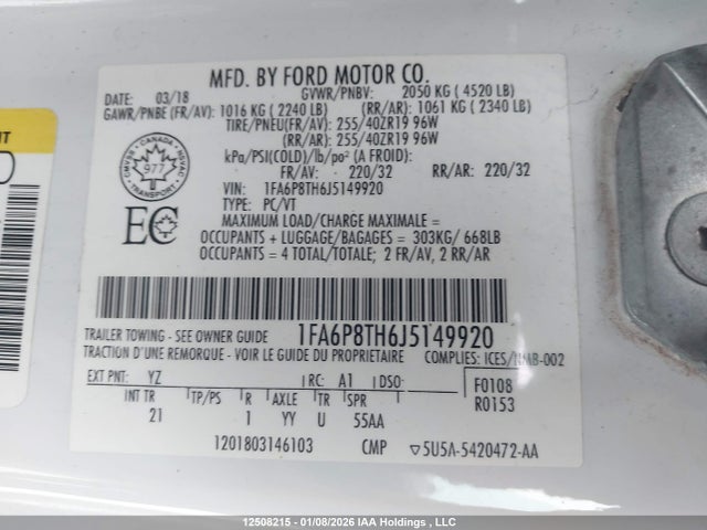 1FA6P8TH6J5149920 Ford Mustang