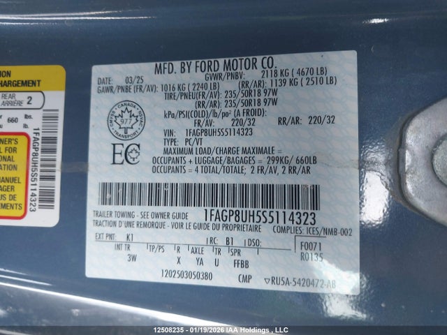 Aukcja sprzedaży 2025 Ford Mustang, vin: 1FAGP8UH5S5114323, numer aukcji: 12508235