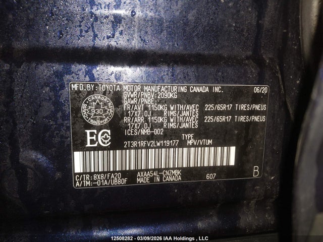 2T3R1RFV2LW119177 Toyota Rav4 Xle/xle Premium