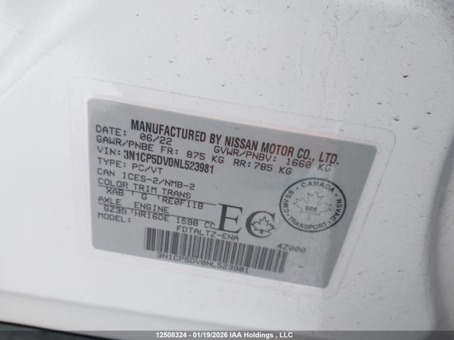 Aukcja sprzedaży 2022 Nissan Kicks, vin: 3N1CP5DV0NL523981, numer aukcji: 12508324