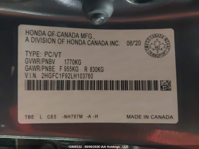2HGFC1F92LH103760 Honda Civic Touring