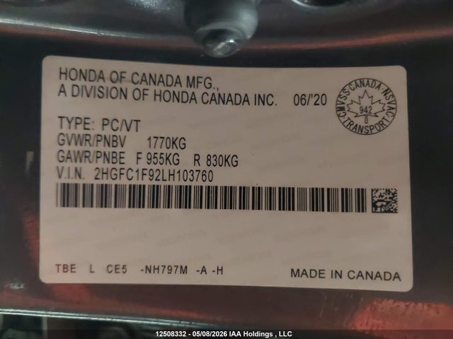 2HGFC1F92LH103760 Honda Civic Touring