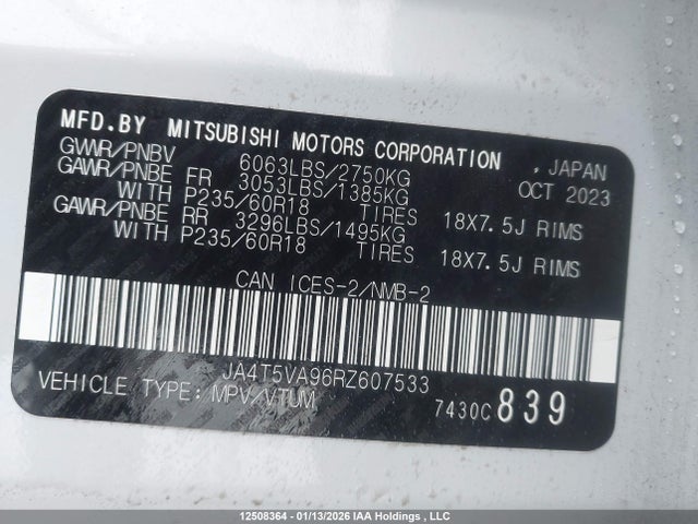 JA4T5VA96RZ607533 Mitsubishi Outlander Phev Le/sel