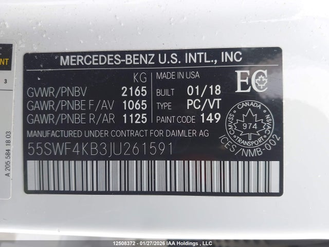55SWF4KB3JU261591 Mercedes-Benz C 300 4matic
