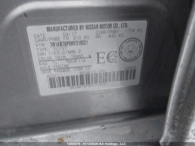 3N1AB7AP8HY318021 Nissan Sentra S/sv/sr/sl