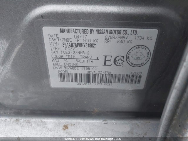 3N1AB7AP8HY318021 Nissan Sentra S/sv/sr/sl