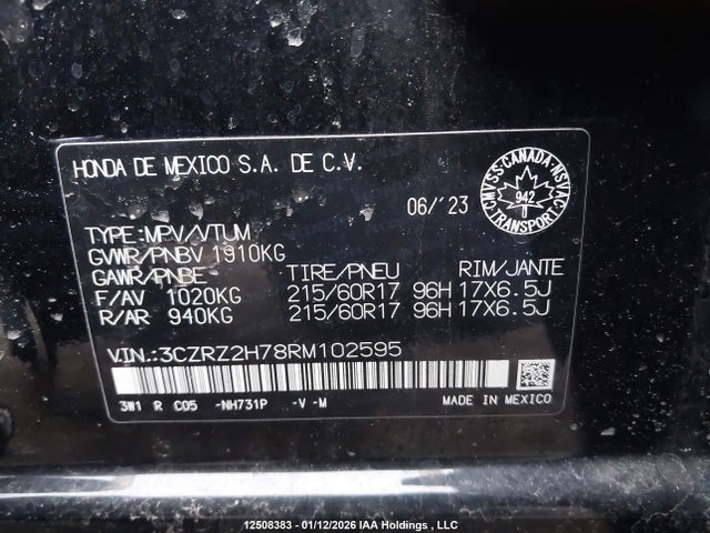 3CZRZ2H78RM102595 Honda Hr-v Exl