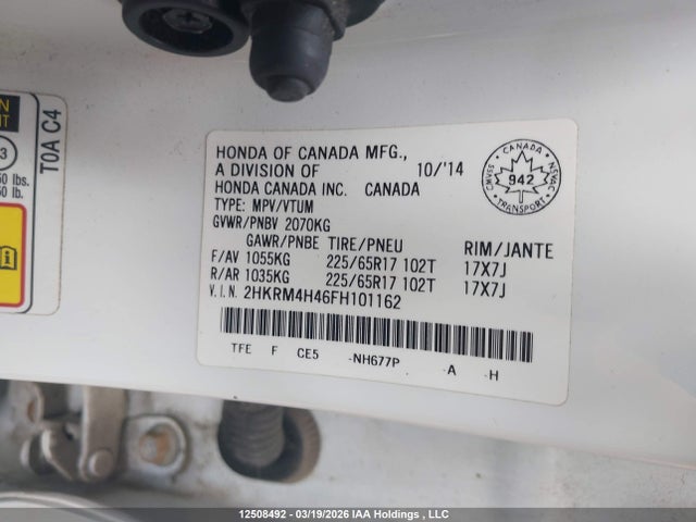 Продажа на аукционе авто 2015 Honda Cr-v Se, vin: 2HKRM4H46FH101162, номер лота: 12508492