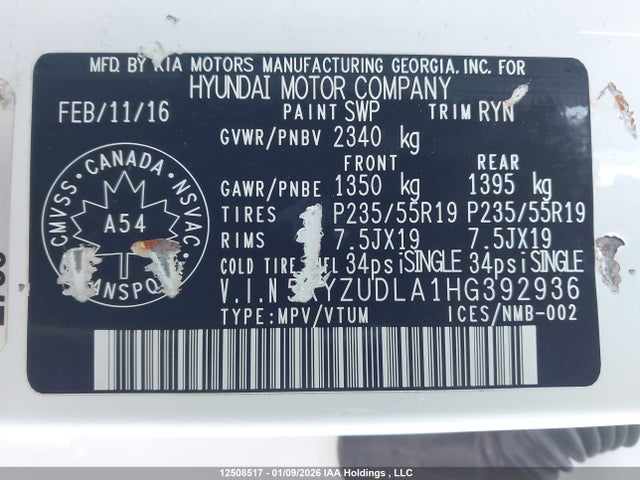 5XYZUDLA1HG392936 Hyundai Santa Fe Sport 2.0t Se