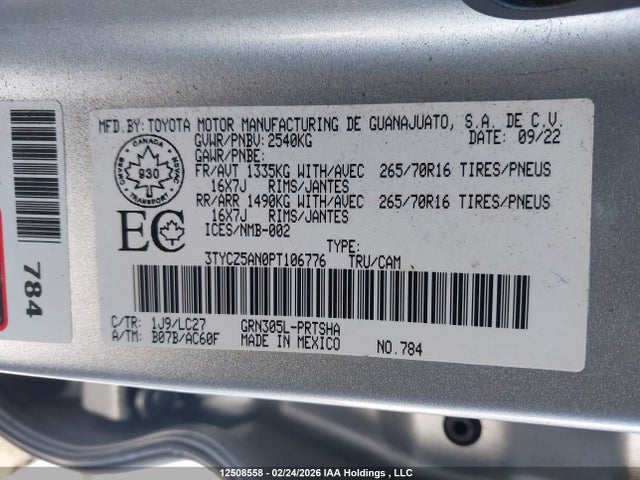 3TYCZ5AN0PT106776 Toyota Tacoma Double Cab/sr/sr5/trail/trd Sport/trd Off Road/trd Pro