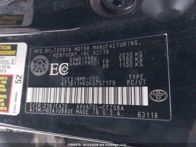 4T1B11HK0KU757179 Toyota CAMRY SE