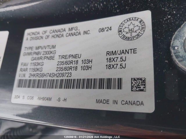 2HKRS6H74SH209723 Honda Cr-v Ex-l Hybrid