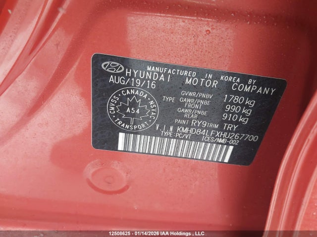 KMHD84LFXHU267700 Hyundai Elantra Gls