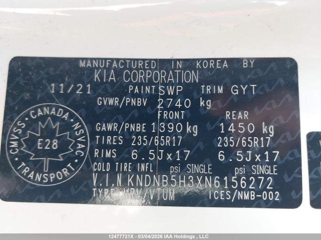 KNDNB5H3XN6156272 KIA Carnival Lx