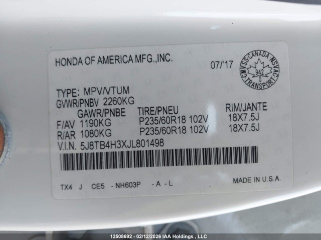 5J8TB4H3XJL801498 Acura RDX