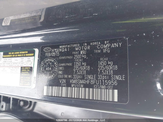 KM8SM4HF8FU115956 Hyundai SANTA FE XL