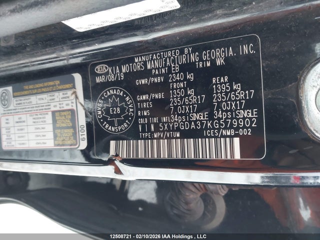 5XYPGDA37KG579902 KIA Sorento L/lx