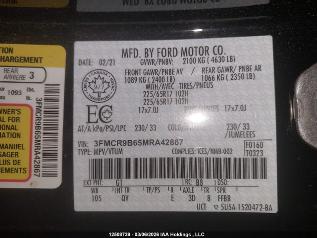 Ford Bronco Sport Big Bend 2021 3FMCR9B65MRA42867 Image 9