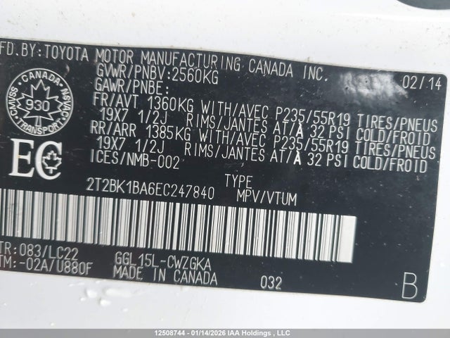 2T2BK1BA6EC247840 Lexus Rx 350/base/f Sport
