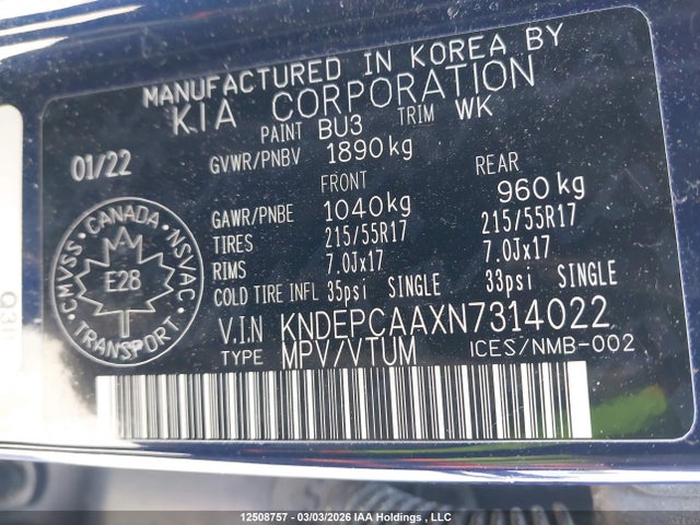 KNDEPCAAXN7314022 KIA Seltos Lx