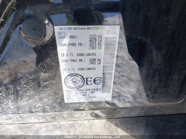 5N1AT2MV0GC883681 Nissan Rogue S/sl Premium/sv