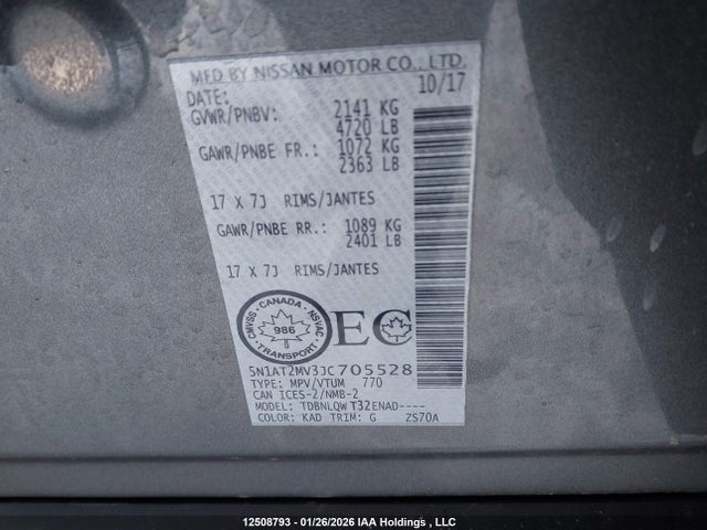 5N1AT2MV3JC705528 Nissan Rogue Midnight Edition/s/sl/sl W/propilot Assist/sv