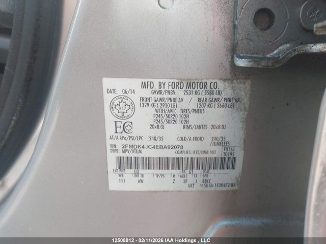Aukcja sprzedaży 2014 Ford Edge Sel, vin: 2FMDK4JC4EBA92078, numer aukcji: 12508812