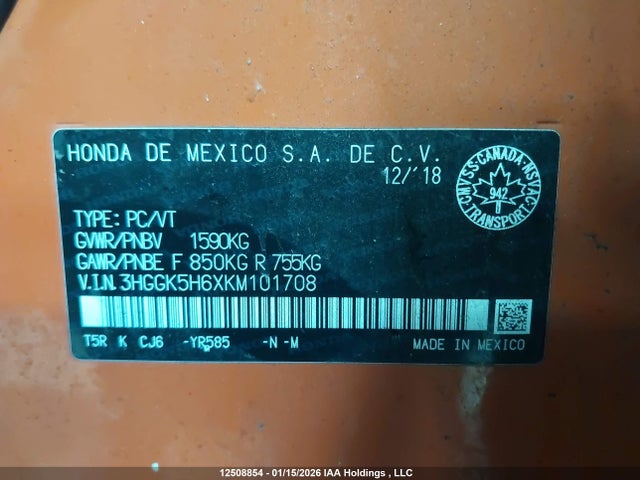 3HGGK5H6XKM101708 Honda Fit Sport