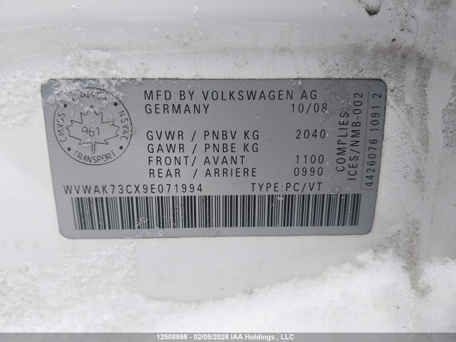 12508898 :رقم المزاد ، WVWAK73CX9E071994 vin ، 2009 Volkswagen Passat Komfort مزاد بيع