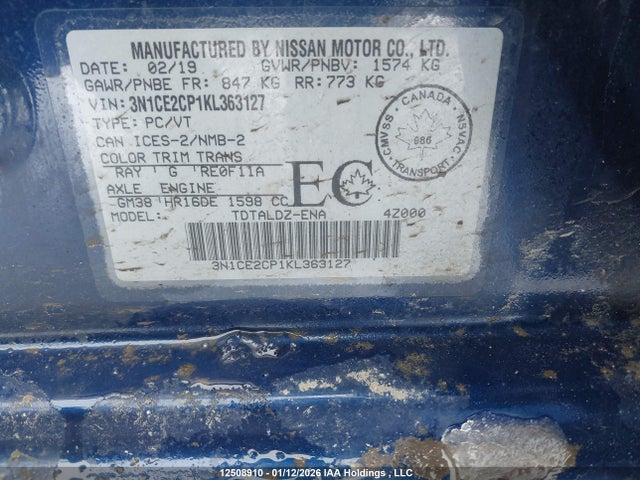 3N1CE2CP1KL363127 Nissan Versa Note S/sr/sv