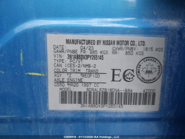 Aukcja sprzedaży 2023 Nissan Sentra Sr, vin: 3N1AB8DV3PY265145, numer aukcji: 12508916