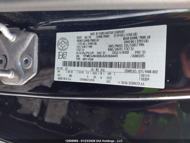 1FMCU9HD0JUC92445 Ford ESCAPE SEL