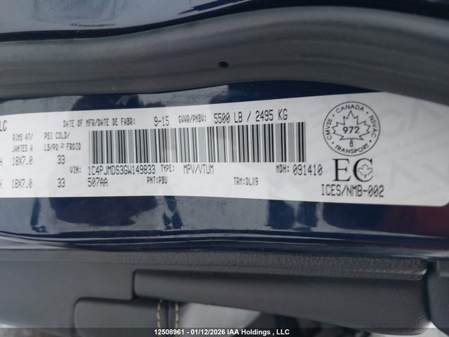 1C4PJMDS3GW149833 Jeep Cherokee Limited